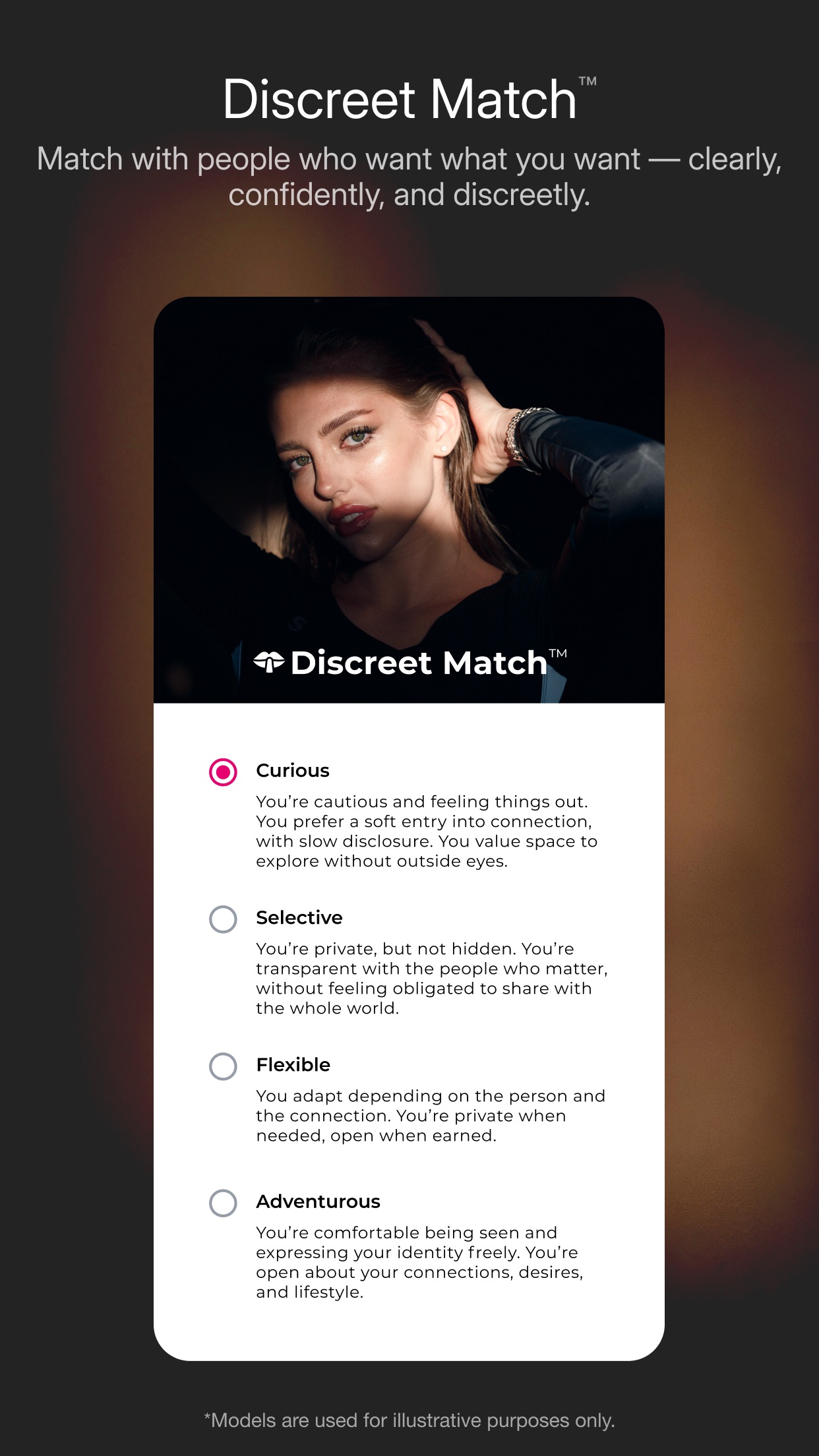 Discreet Match choices: Curious, Selective, Flexible and Adventurous